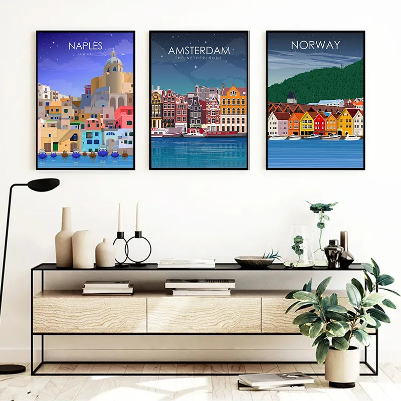 affiche de voyage art mural du Caire Naples Madère et Rimini