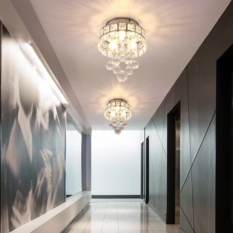 Plafonnier moderne en cristal led suspendu intérieur chrome