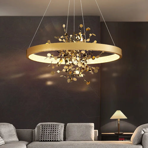 lustre led de luxe moderne en cuivre pour hôtel