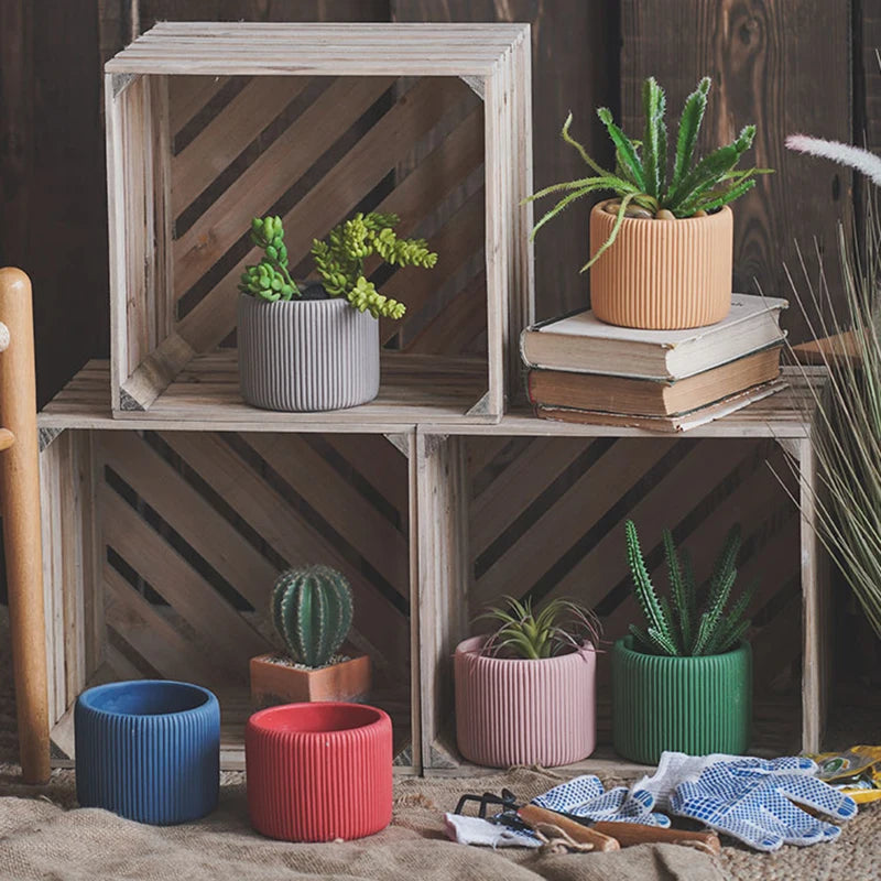 moule à pot de fleurs en béton à rayures et en silicone