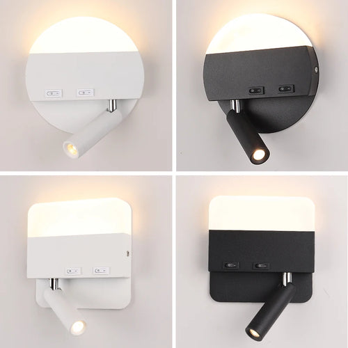 Applique murale d'intérieur LED minimaliste Ultra-minces avec interrupteur de projecteur rond hôtel chambre Super lumineuse applique murale pour la décoration intérieure