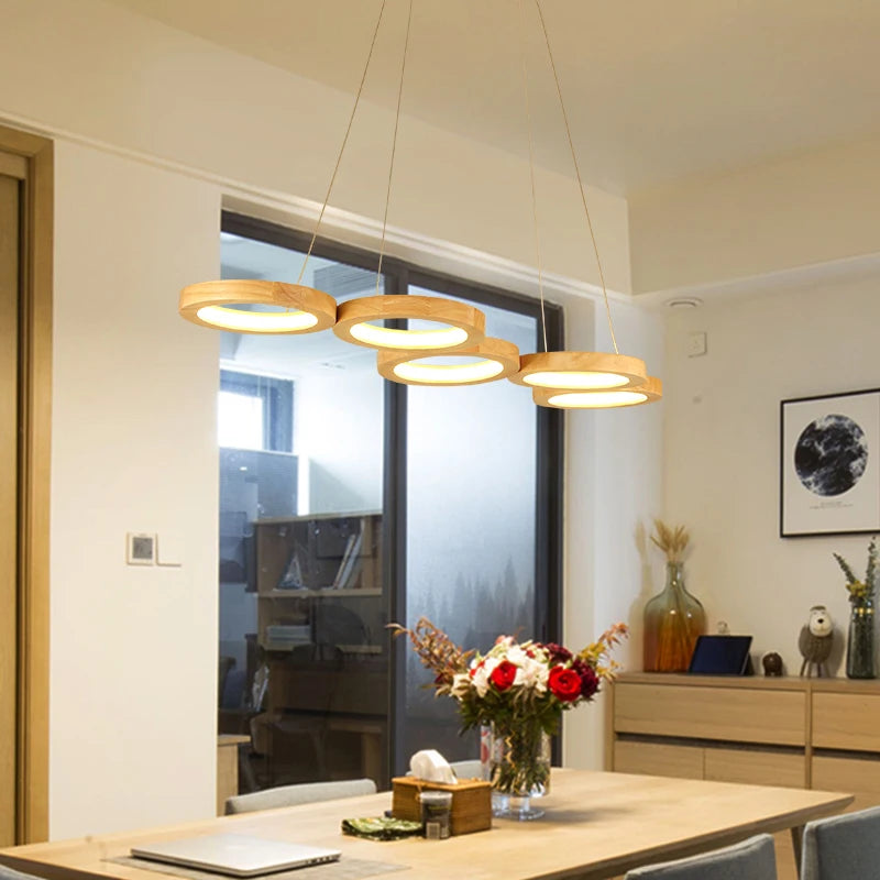 suspension led moderne en bois pour table de cuisine