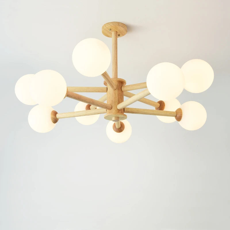 lustre nordique led en bois massif moderne rond