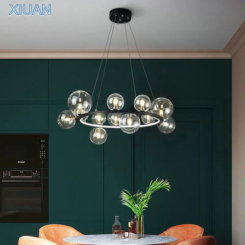 lustre verre moderne noir or argent led