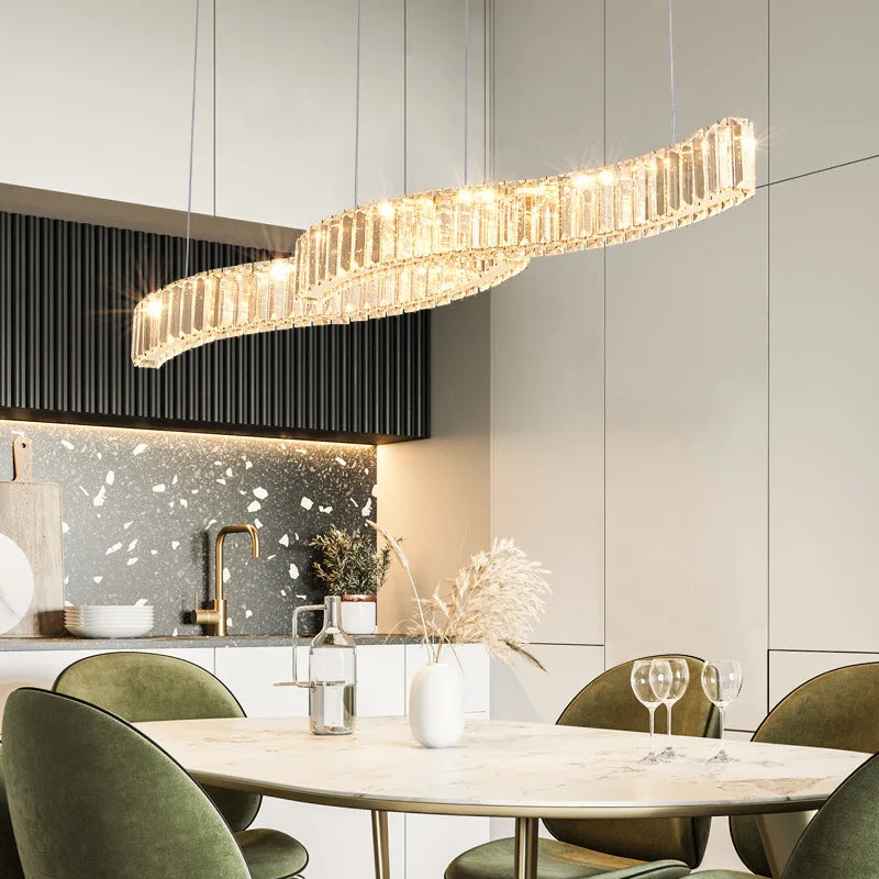 lustre led en bande de cristal design moderne simple et créatif