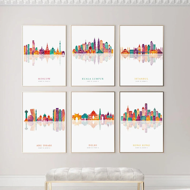 affiches murales des skylines de paris londres new york madrid