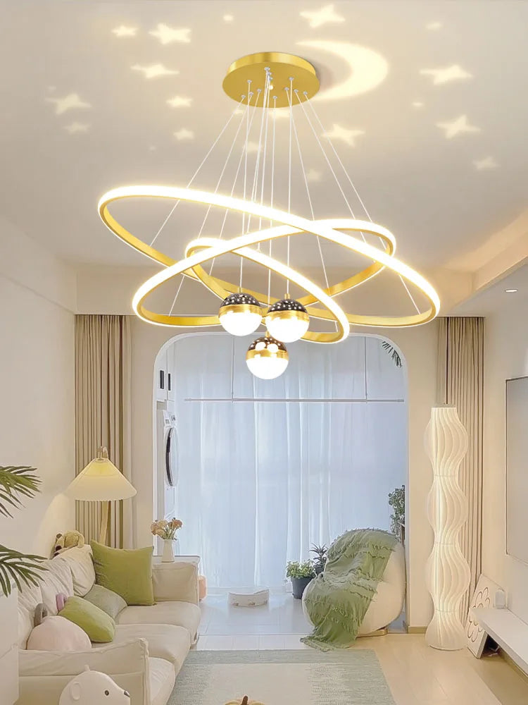 Lustre led anneaux circulaires étoile homedero