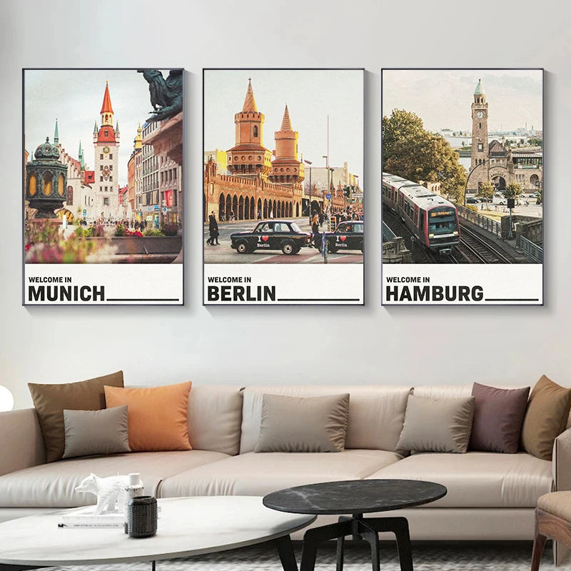 affiche touristique des villes allemandes pour décoration intérieure