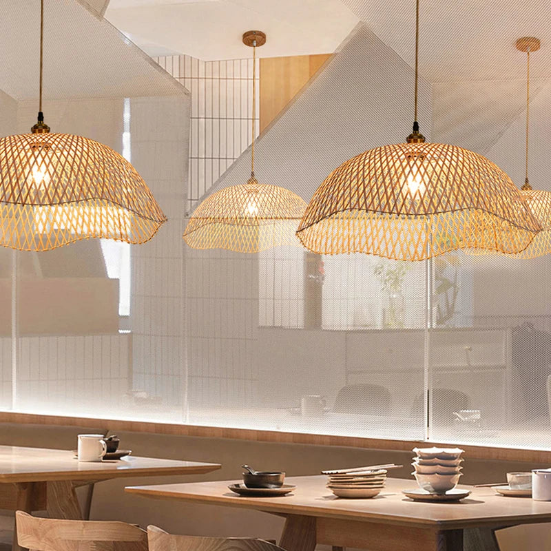 Rétro bambou tissage osier rotin suspension lumières à la main bambou lampe Restaurant salon chambre décor suspension