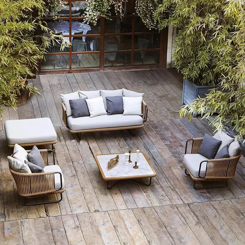 ensembles de meubles de jardin naturels avec coussins luxueux