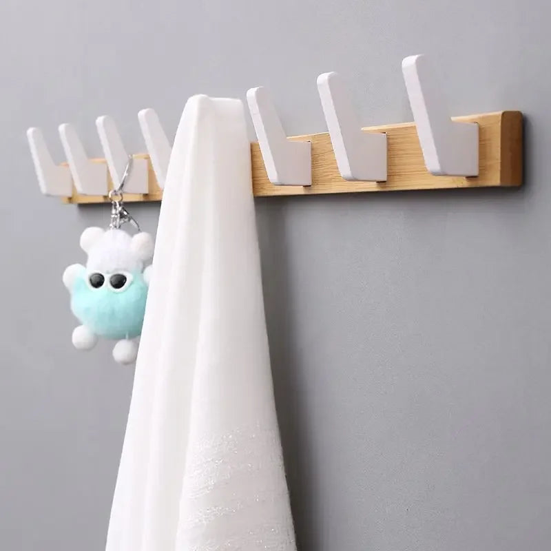 crochet à vêtements en bois de bambou pour rangement mural
