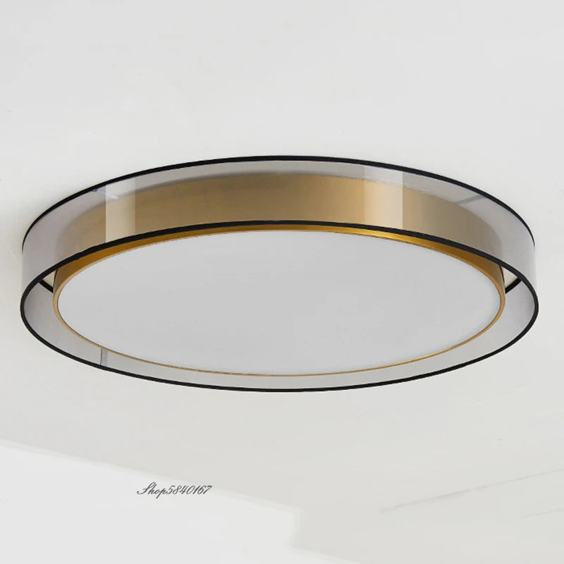 plafonnier en cuivre modernes abat-jour en maille Double abat-jour salon Led éclairage de plafond Loft chambre lumières créatives