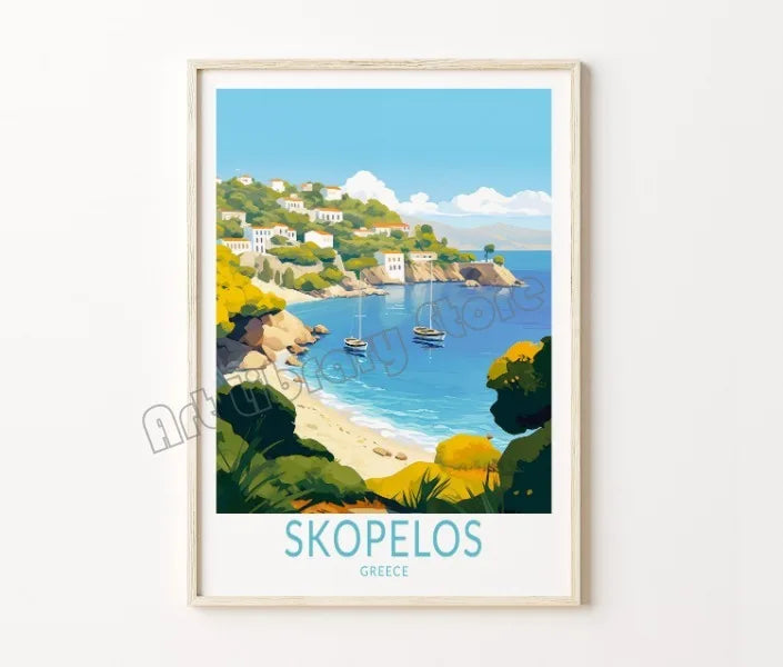 affiche rétro sur toile île de santorin art mural décoration