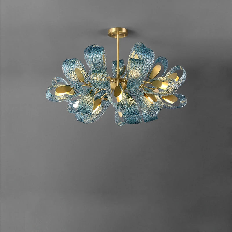 lustre led art deco verre bleu