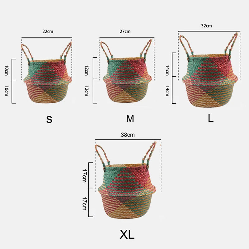 panier de rangement en paille avec poignée pliable pour fleurs et linge