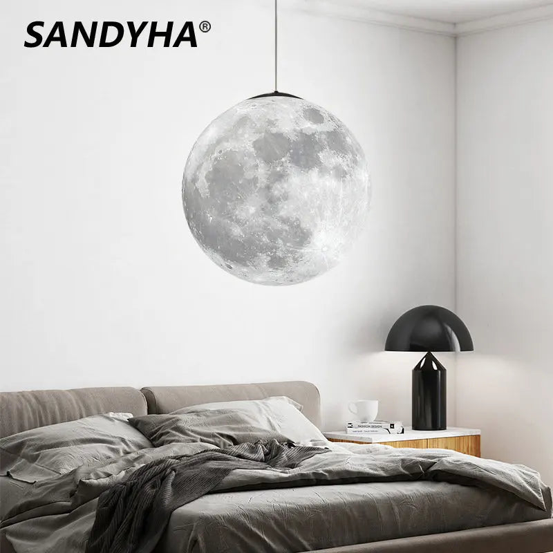 SANDYHA lune atmosphère lustre impression 3D créative enfants chambre lampe Restaurant Bar suspension luminaires