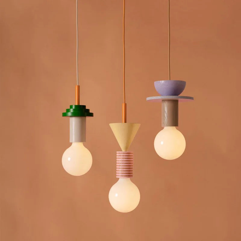 Suspension LED design bois petite lumière déco