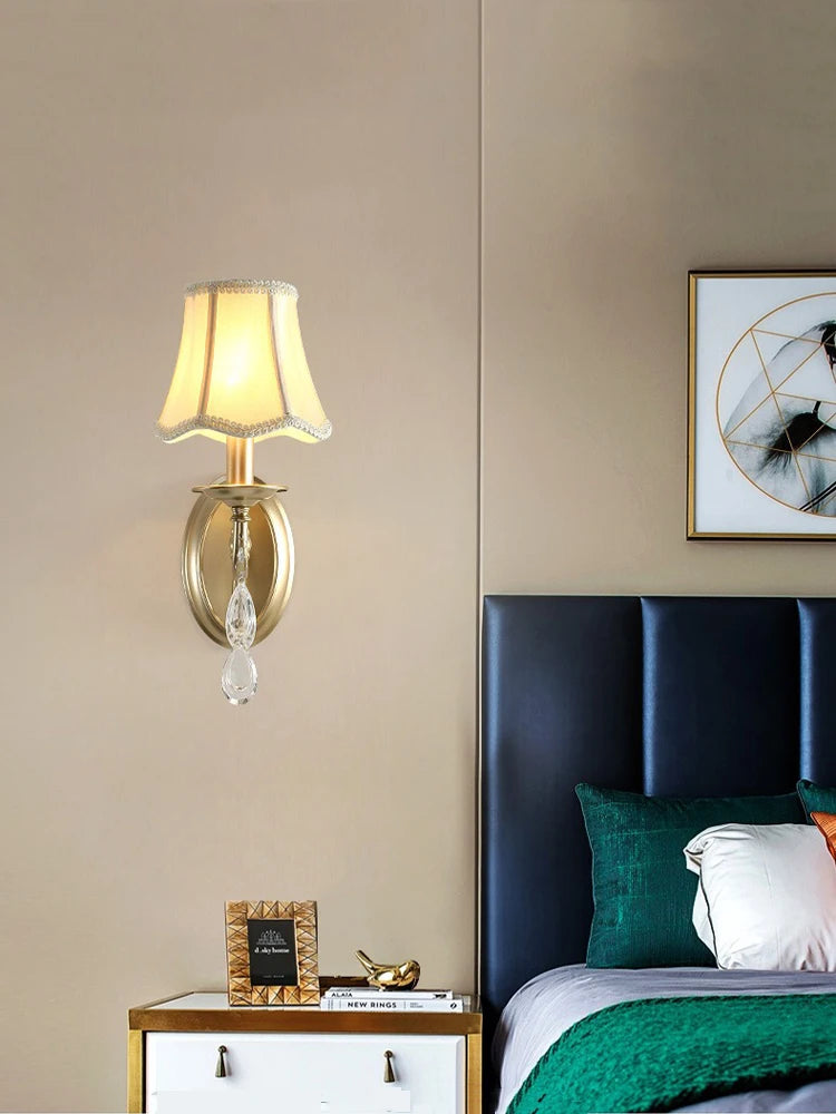 applique murale en cristal et tissu style rural américain pour hôtel