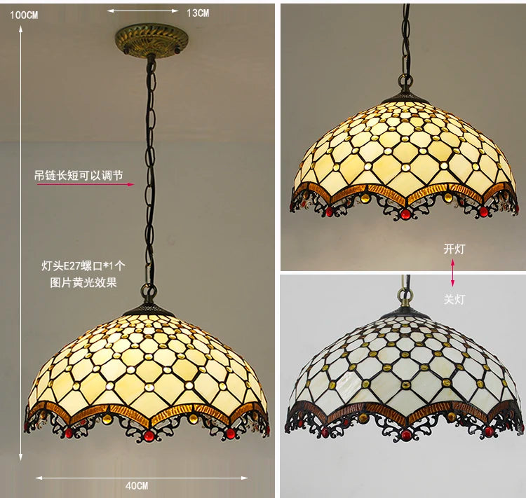 Rétro Tiffany Suspension Lumières suspension lustre salon baroque perle design Vitrail luxe 16 "mer bleu marron L