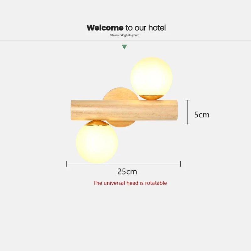 applique murale led nordique en verre et bois réglable moderne