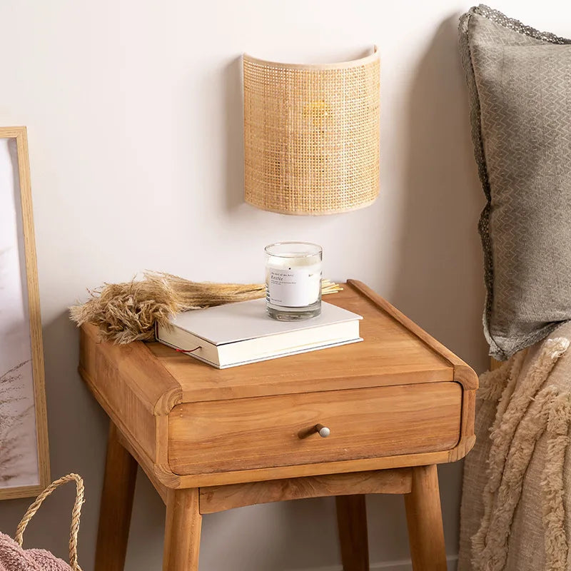 applique murale en rotin style sud-est asiatique avec interrupteur minimaliste