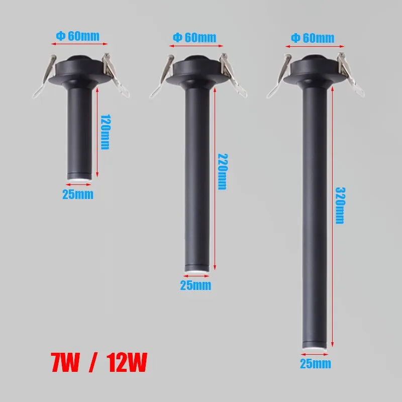 Spot de Plafond Tube Long noir/blanc encastré Led point lampe Angle rotatif 12w