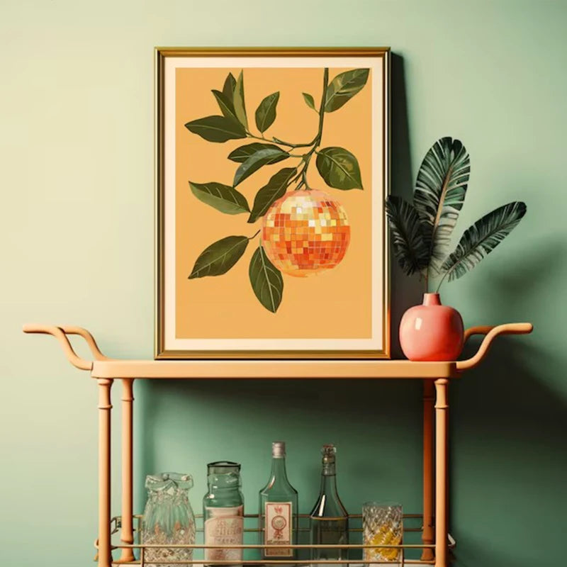 affiche de boule disco abstraite rétro pour décoration murale