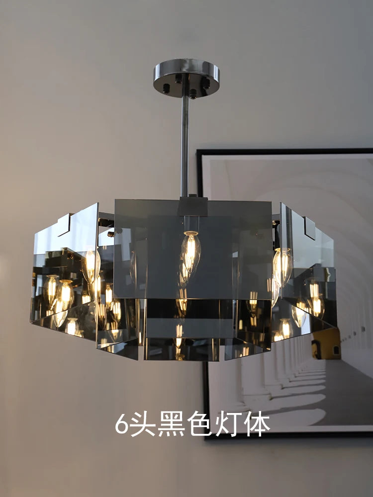 Nordic Minimalist Glass Chandelier with Black Creative Living Room Bedroom, Dining Room, Italian Lighting Fixtures
