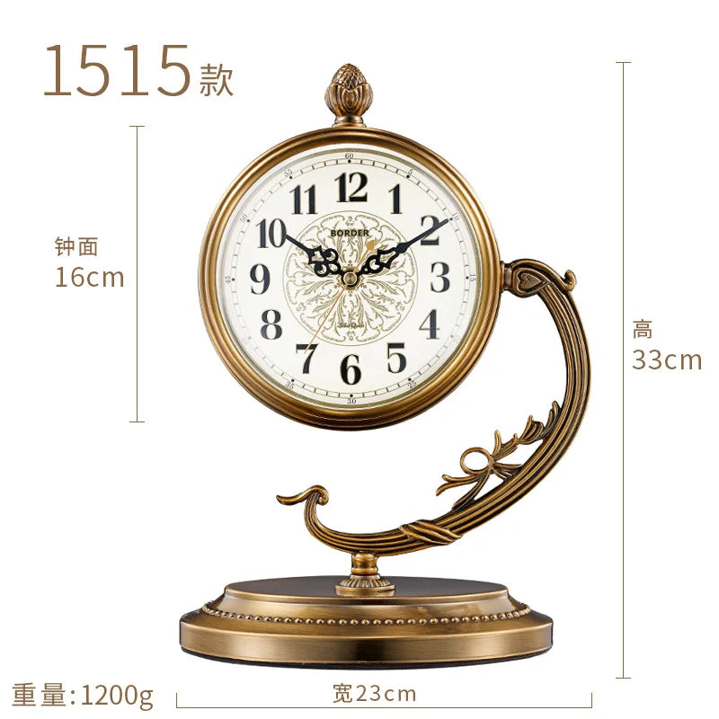 horloge de table européenne en métal plaqué cuivre élégant design luxe
