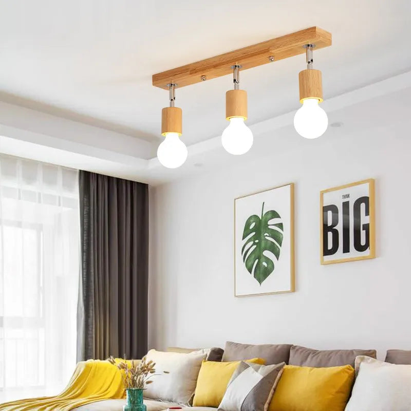 Plafonnier avec spots Projecteur de style nordique LED couloir salle à manger japonais en bois massif