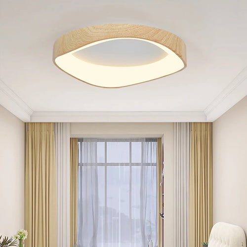 plafonnier en bois rond avec télécommande pour éclairage intérieur