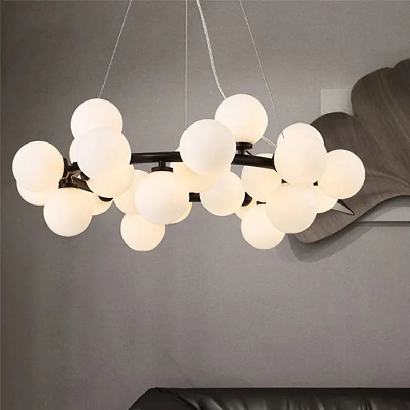 Nordique LED ronde lustre boule de verre or noir suspension lampe restaurant cuisine salon anneau décor à la maison luminaires