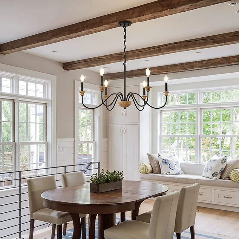Lustre à 6 têtes rétro américain Rural bois français nordique