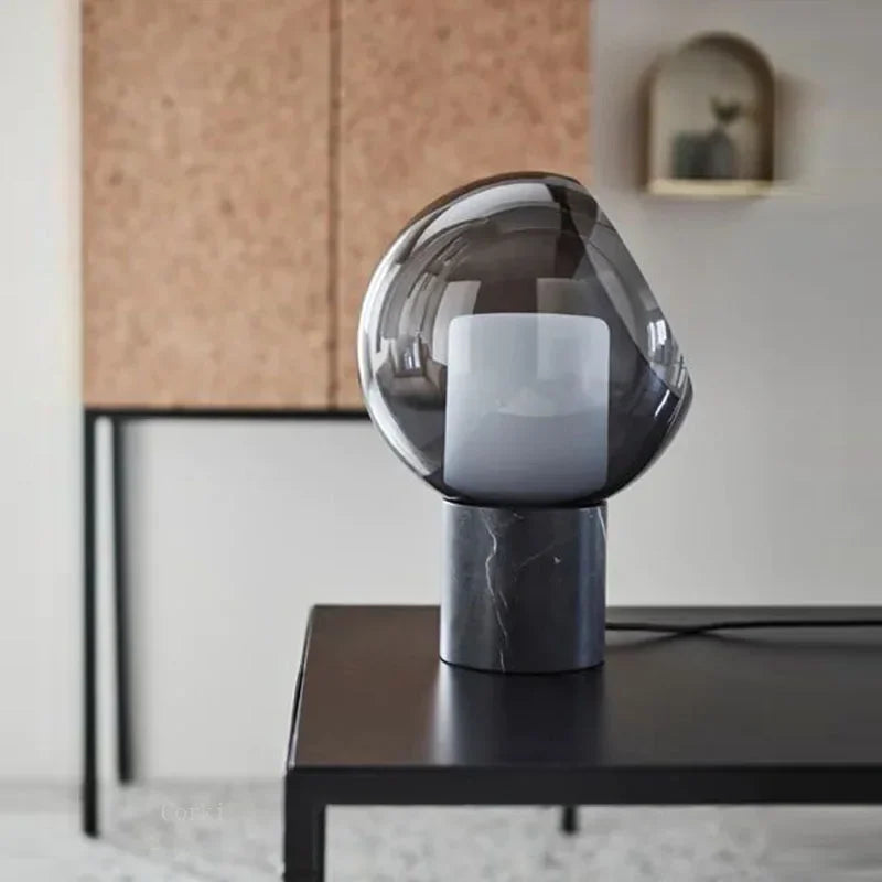 lampe de bureau en marbre design abat jour en verre moderne