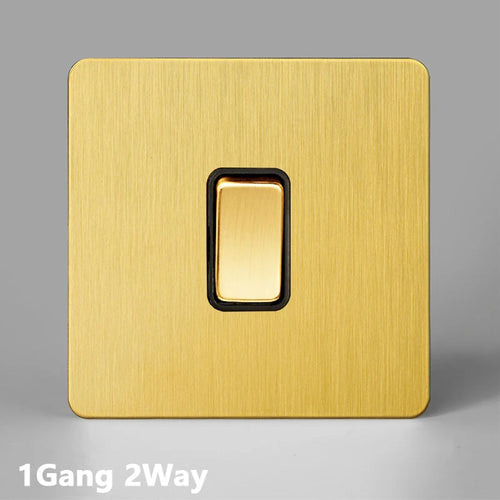 Interrupteur simple 1 voie en acier doré brossé bords arrondis