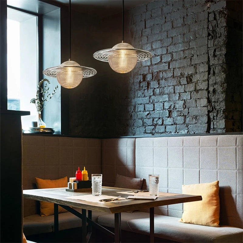 lustre moderne en verre style nordique soucoupe volante led