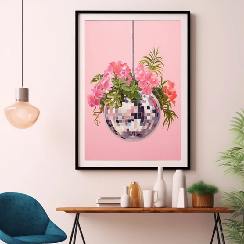 affiche créative de boule disco abstraite rétro décor mural artistique