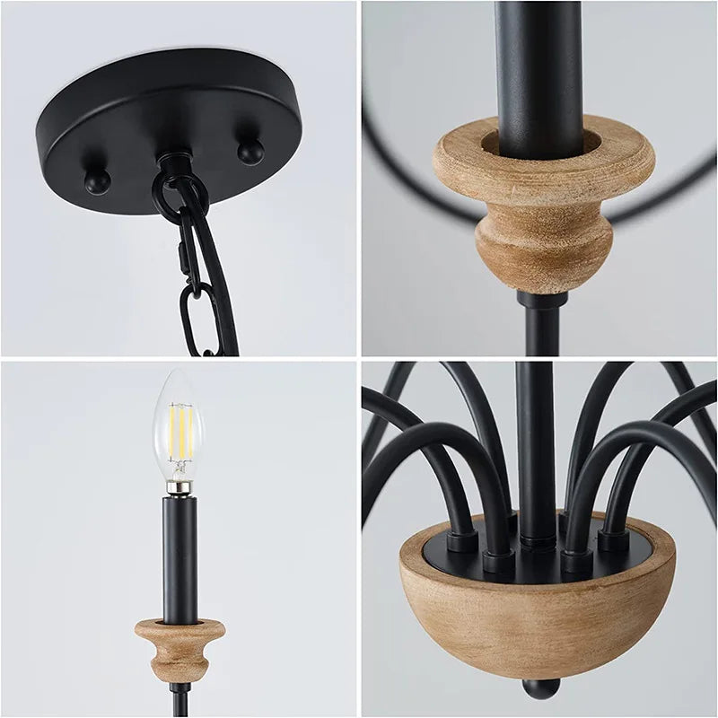 Lustre à 6 têtes rétro américain Rural bois français nordique