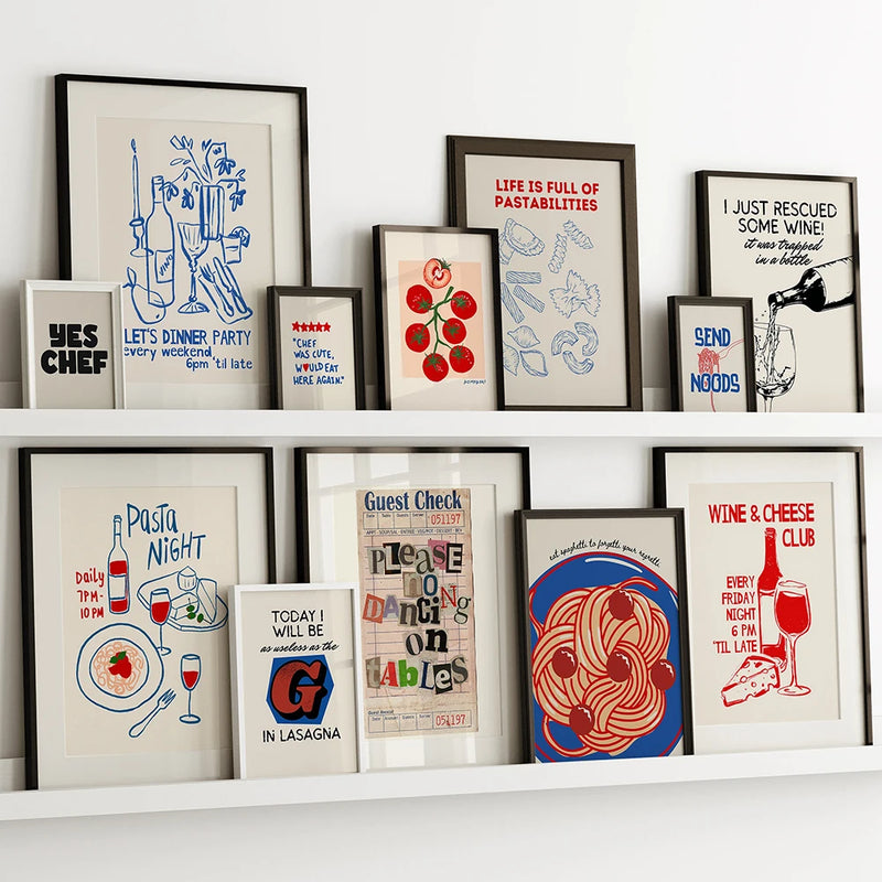 ensemble mural rétro affiche art chariot bar décoration esthétique