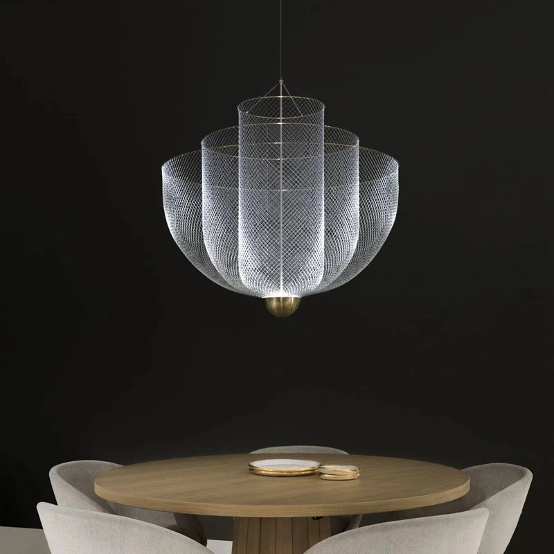 lustre nordique dimmable en grille métallique led géométrique