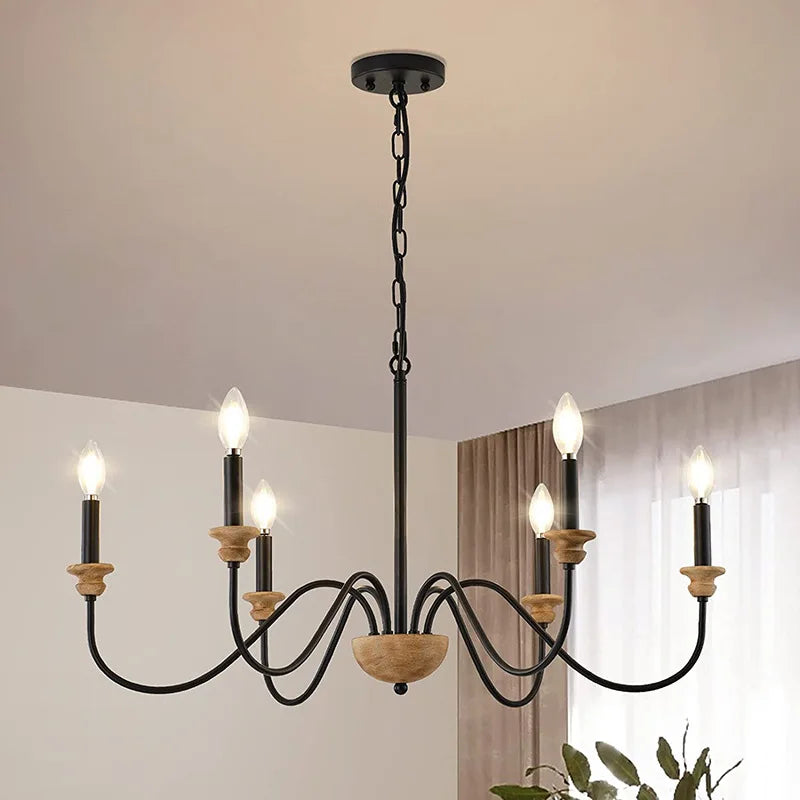 Lustre à 6 têtes rétro américain Rural bois français nordique