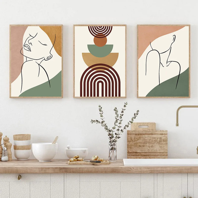 art mural boho géométrique cactus fleurs abstrait décoration intérieure
