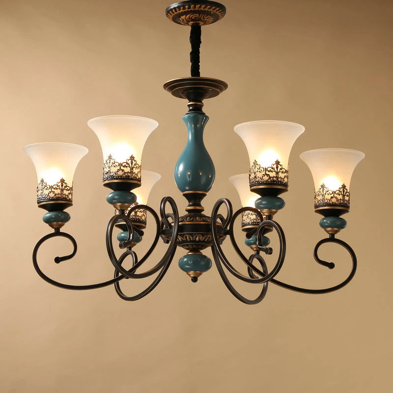 lustre vintage européen en céramique et métal design antique