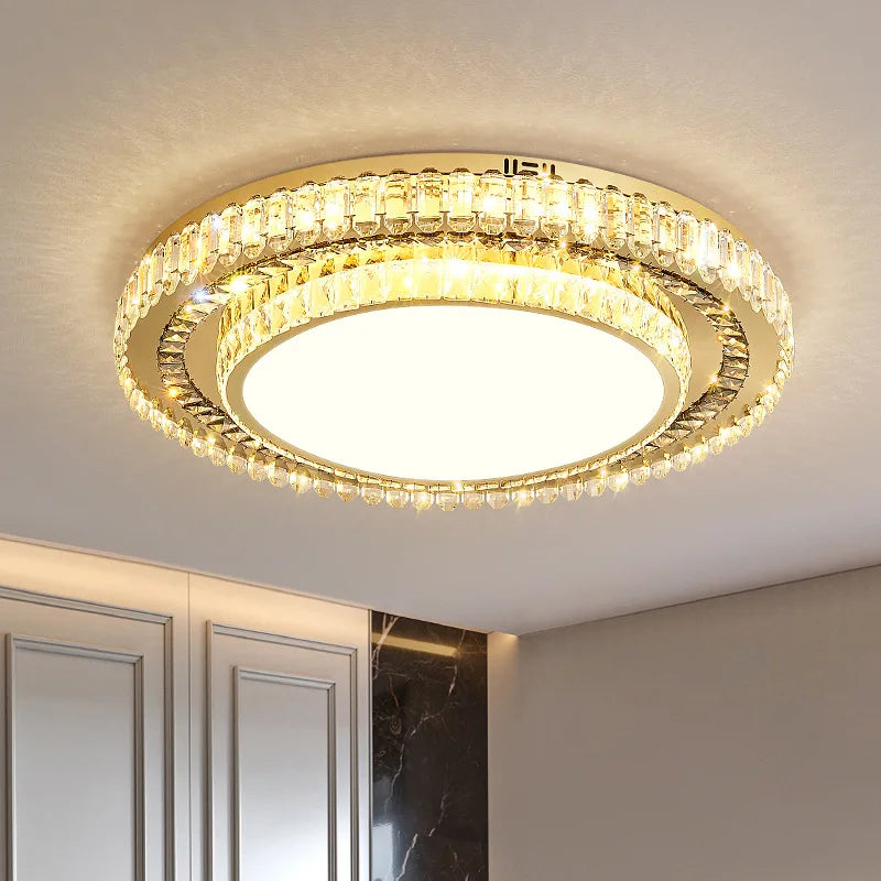lustre de luxe moderne en verre de cristal led rond