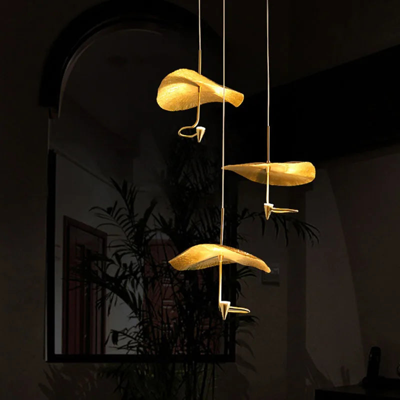 lustre art déco led en cuivre avec fil réglable