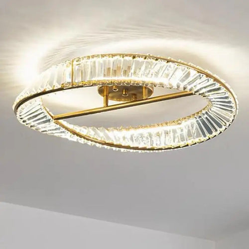 lustre moderne en or avec anneaux en cristal led