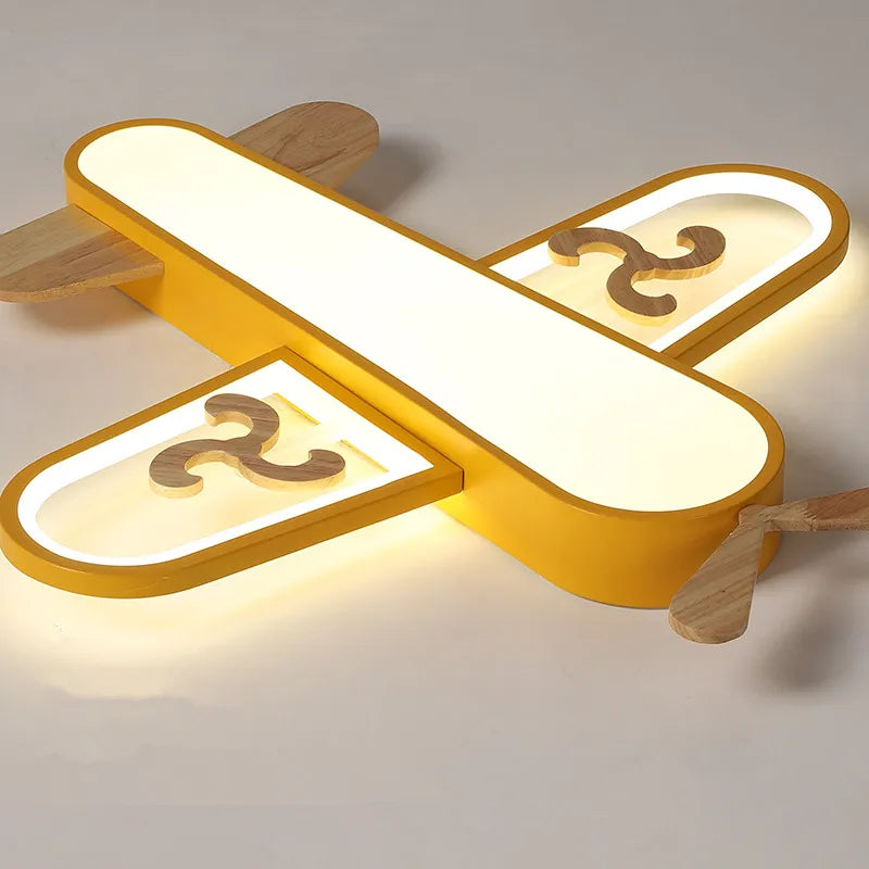 Plafonnier avion LED jaune bleu design minimaliste plafonnier en bois pour chambre d'enfant maison bébé garçons enfant suspension