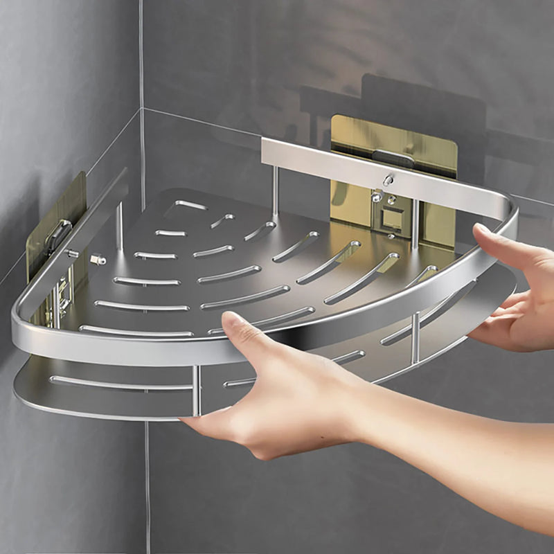 étagère d'angle murale porte-serviettes et porte-shampoing sans perçage