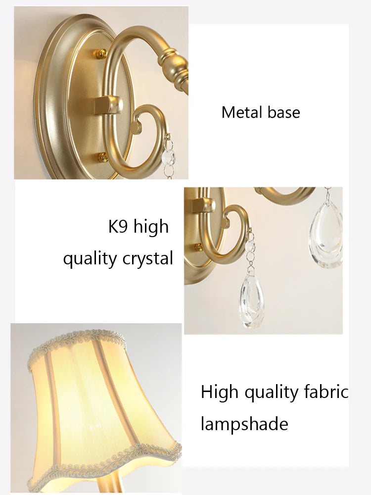 applique murale en cristal et tissu style rural américain pour hôtel