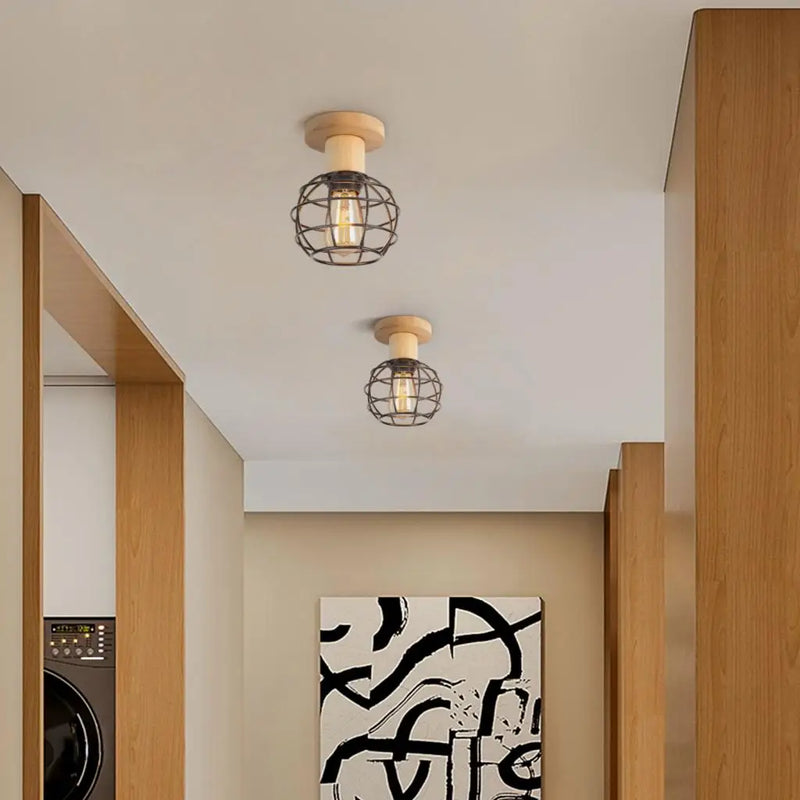 Plafonnier rétro en bois suspendu E27